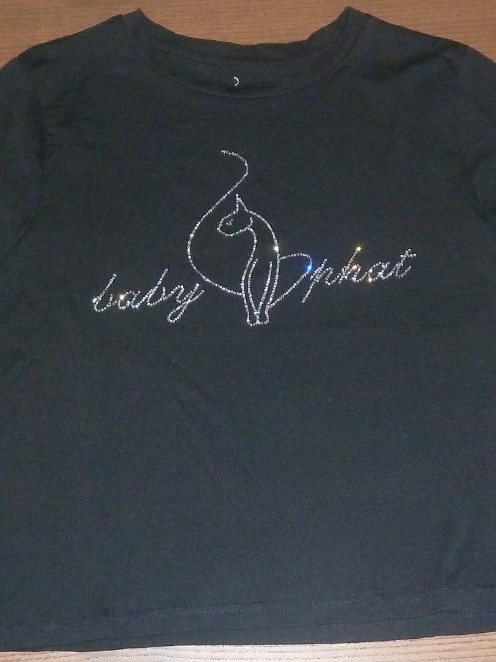 Baby Phat Black Sequined Logo Cat Graphic Tee Crew Neck Short Sleeve Women’s XL